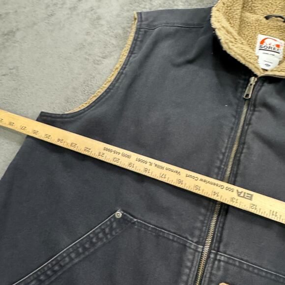 Sorel Vest Mens XXL Gray Duck Canvas Sherpa Fleece Lined Full Zip Workwear - Picture 6 of 7